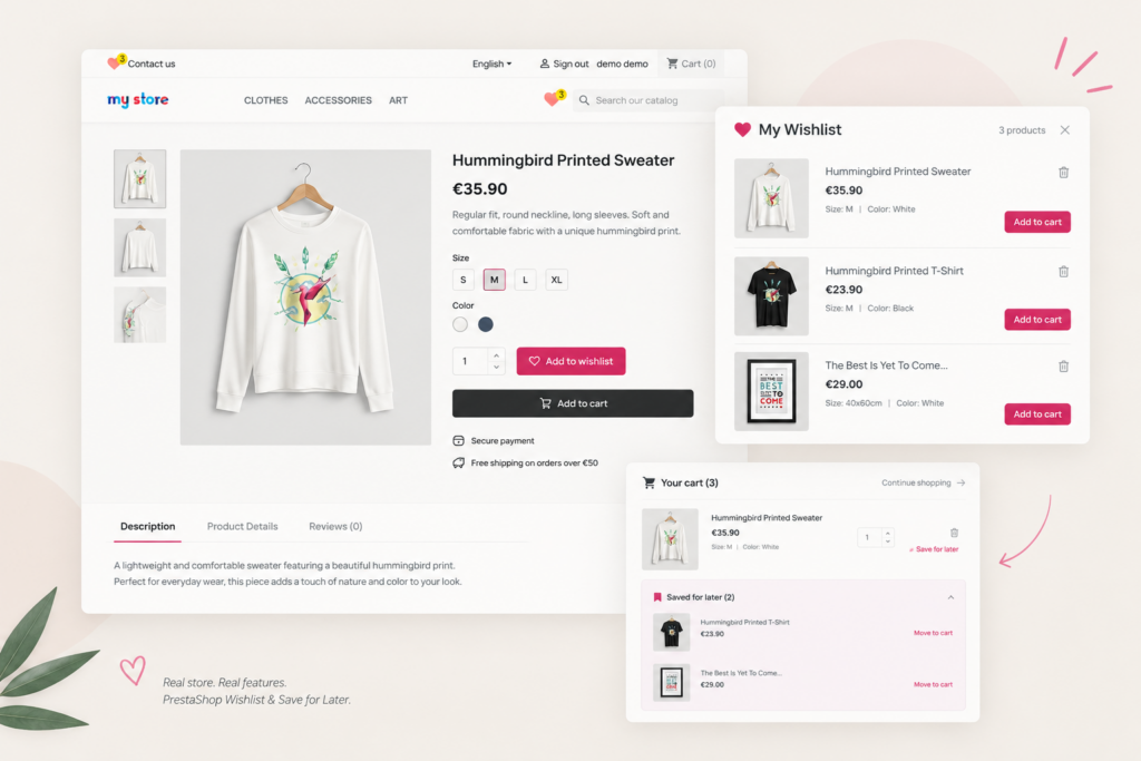 PrestaShop Wishlist & Save for Later