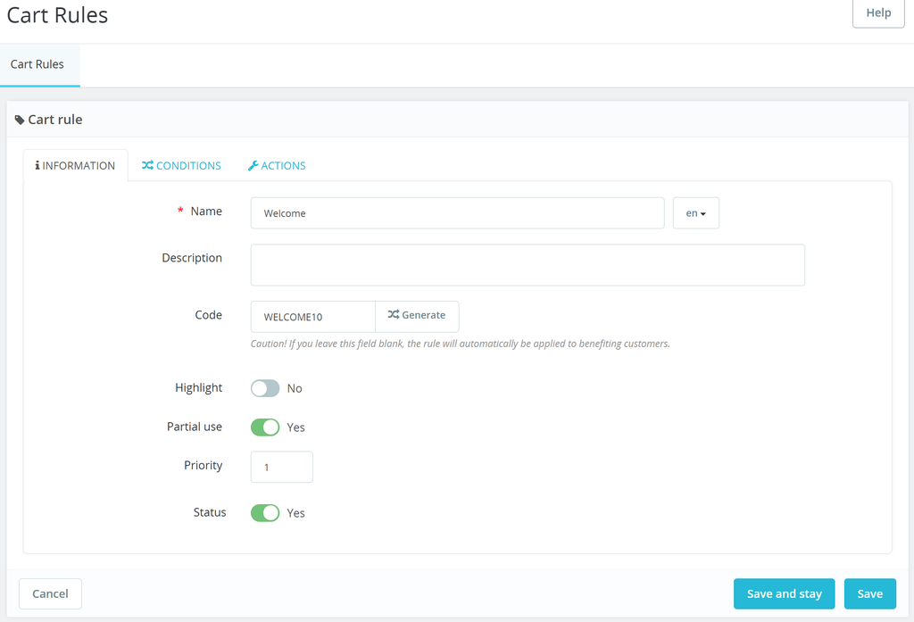 Creating a welcome discount with native PrestaShop Cart Rules.