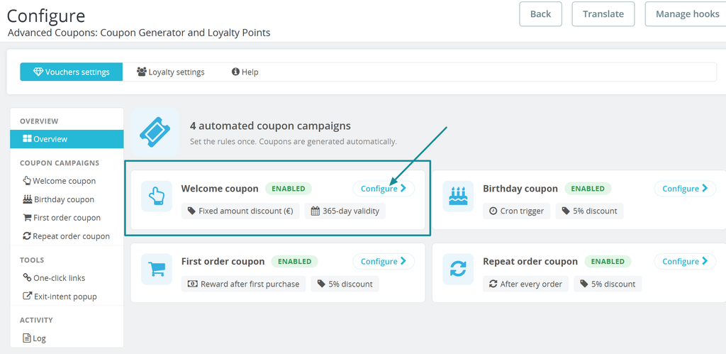 Enable Welcome Coupons for PrestaShop