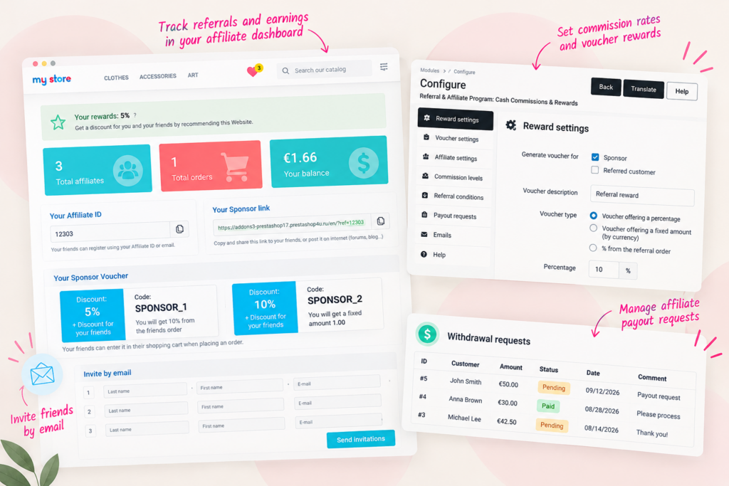 Referral & Affiliate Program: Cash Commissions & Rewards for PrestaShop
